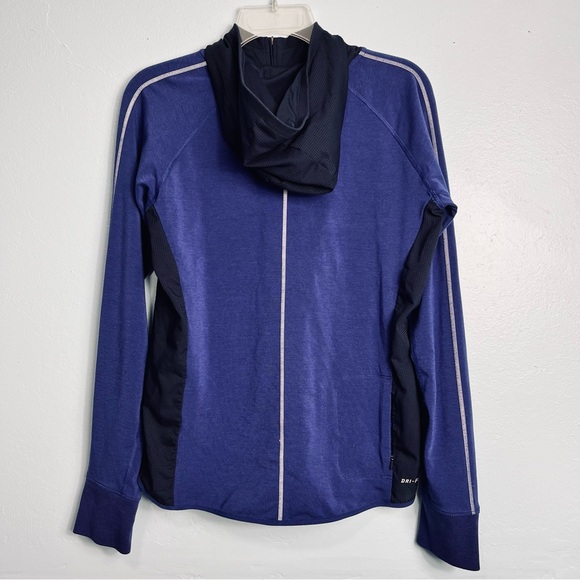 Nike Running Women M Dri-Fit Hooded Half-Zip LS Shirt Pullover Blue Lightweight - Picture 9 of 16